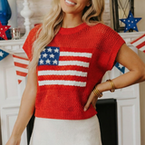 Flag Graphic Short Sleeve Sweater Top