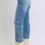 Judy Blue shearling cuff high waist straight jeans in medium wash