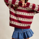 Floral Fair Isle Knit Sweater in Ruby – 3