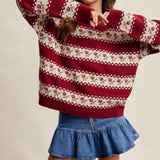 Floral Fair Isle Knit Sweater in Ruby – 3