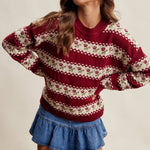 Floral Fair Isle Knit Sweater in Ruby – 4