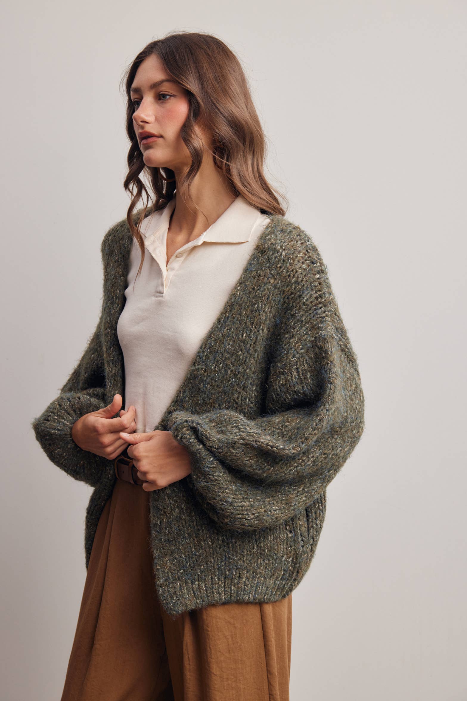 Chunky Soft-Touch Knit Cardigan in Olive – 6