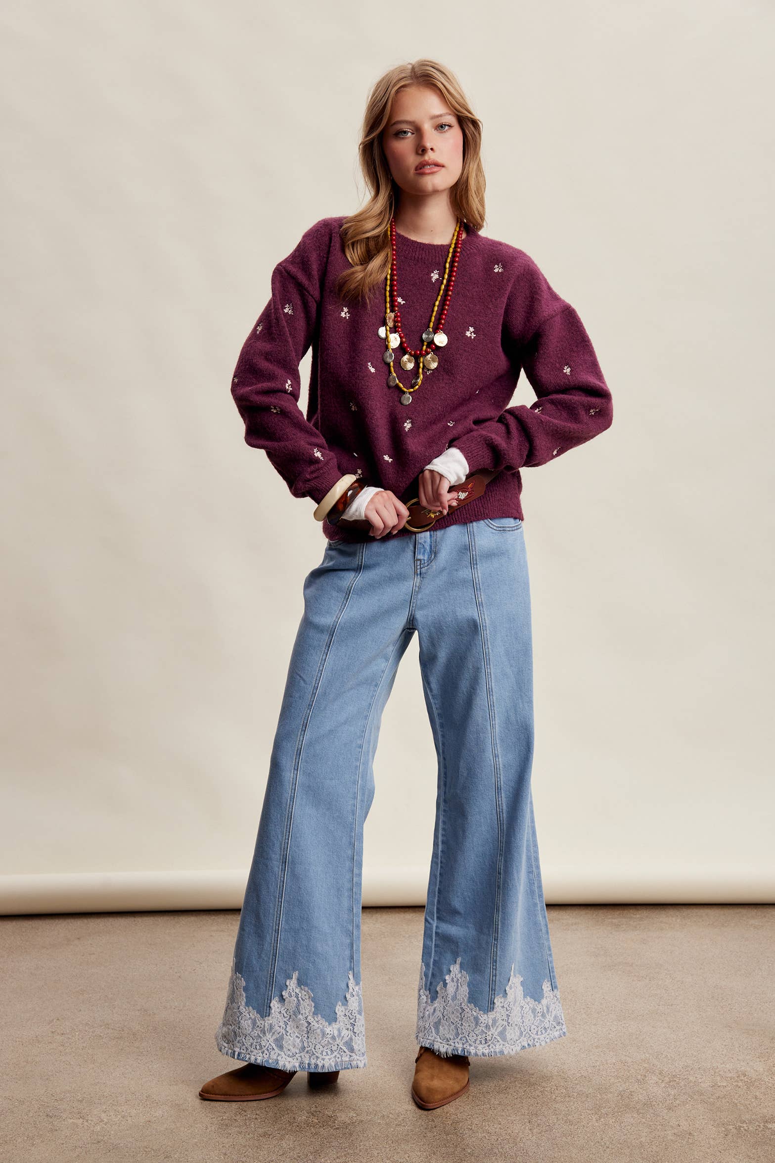 Women's Embroidered Dot Sweater in Plum – 14