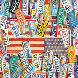 Completed State Plates of the USA 1,000-piece jigsaw puzzle: a collage of state license plates from across the USA around an American flag