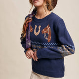 Western Horse & Horseshoe Sweater in Navy – 7