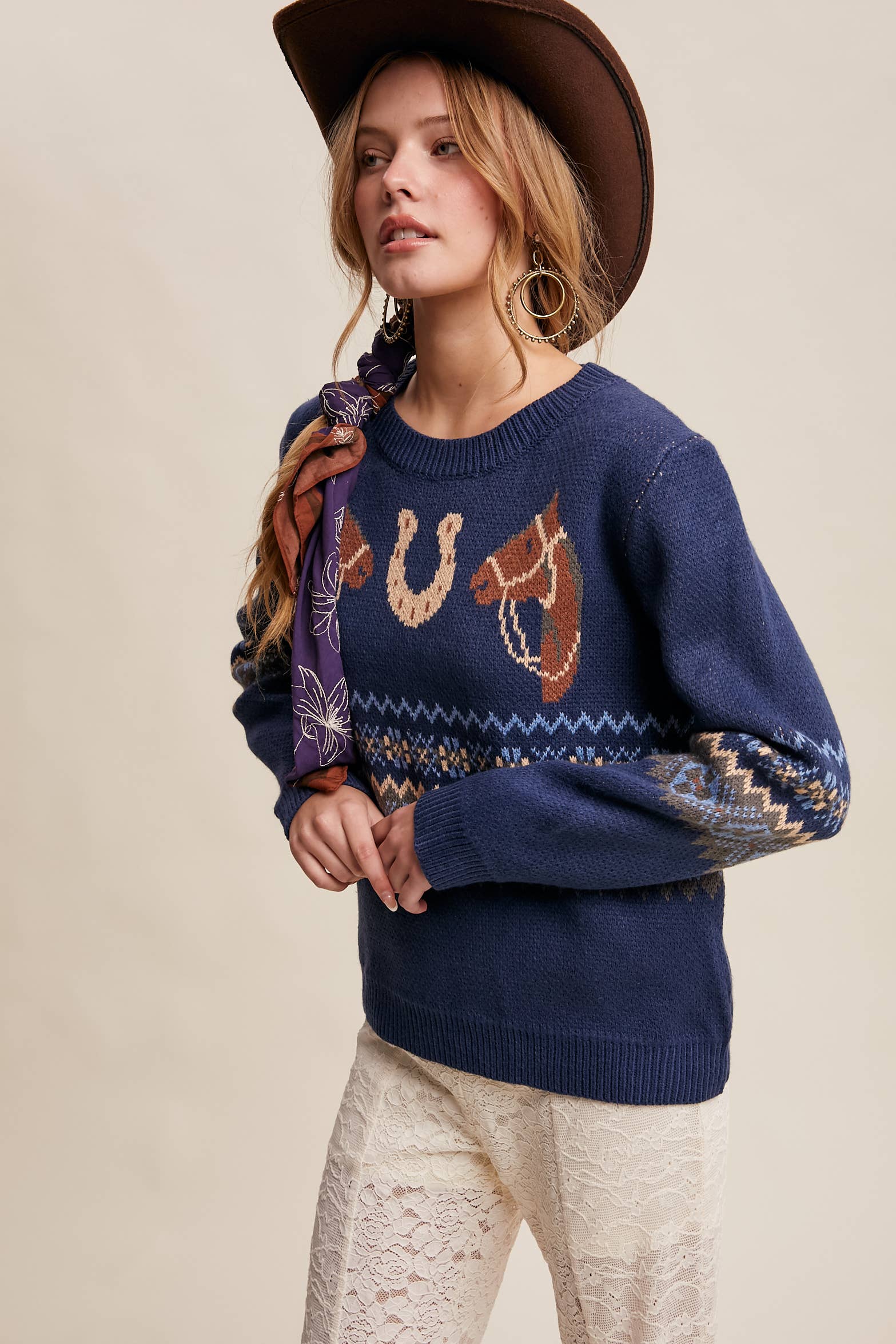 Western Horse & Horseshoe Sweater in Navy – 7