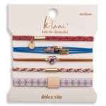 Dolce Vita hair tie bracelet set with floral glass beads and gold heart charm