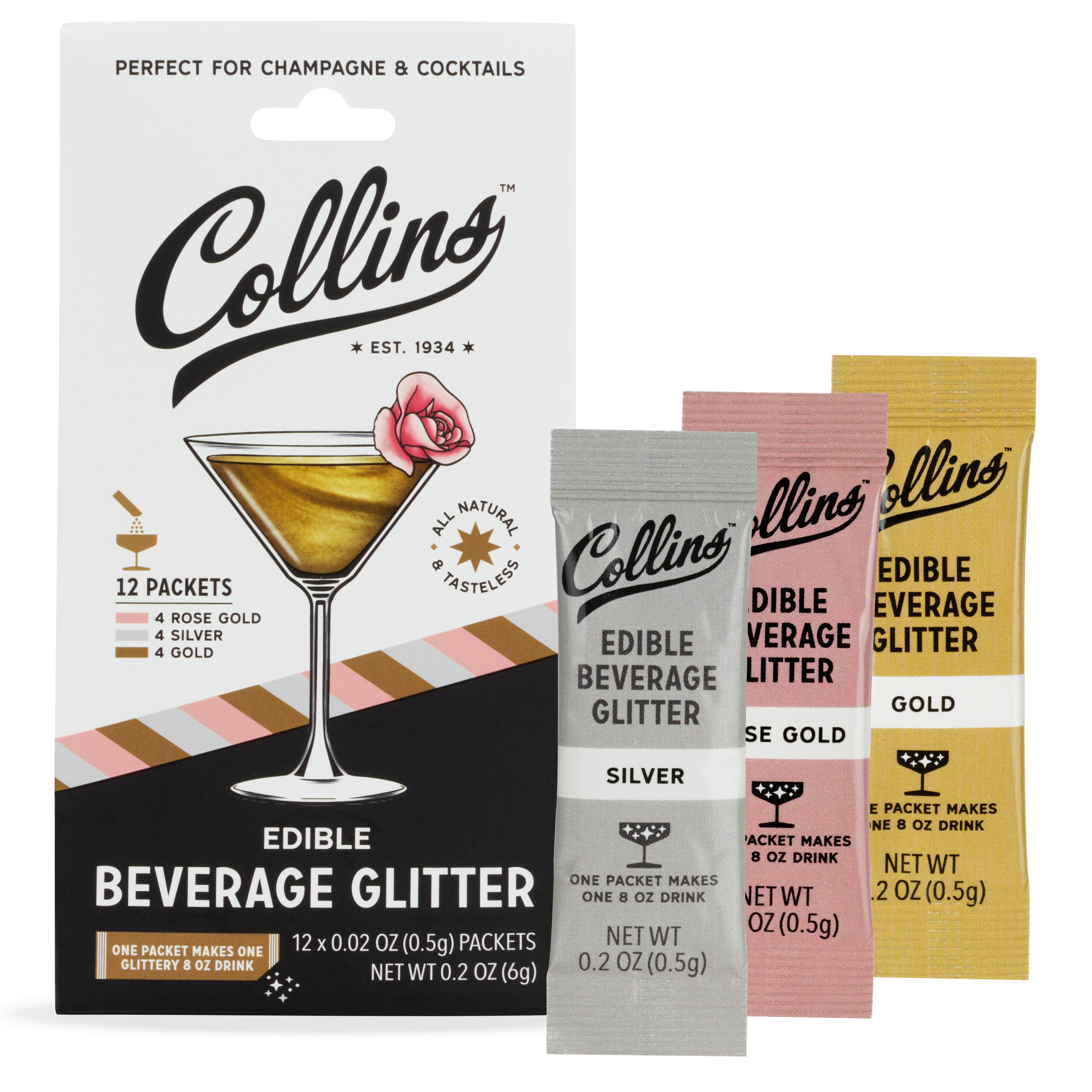 Collins Edible Cocktail Glitter, Champagne Variety Pack