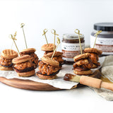 Mini chicken and waffle sliders brushed with Apple Maple Bacon Jam