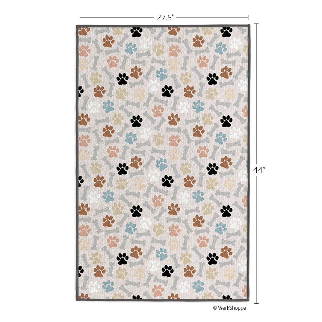Dog paws and bone print microfiber pet drying towel, view 3