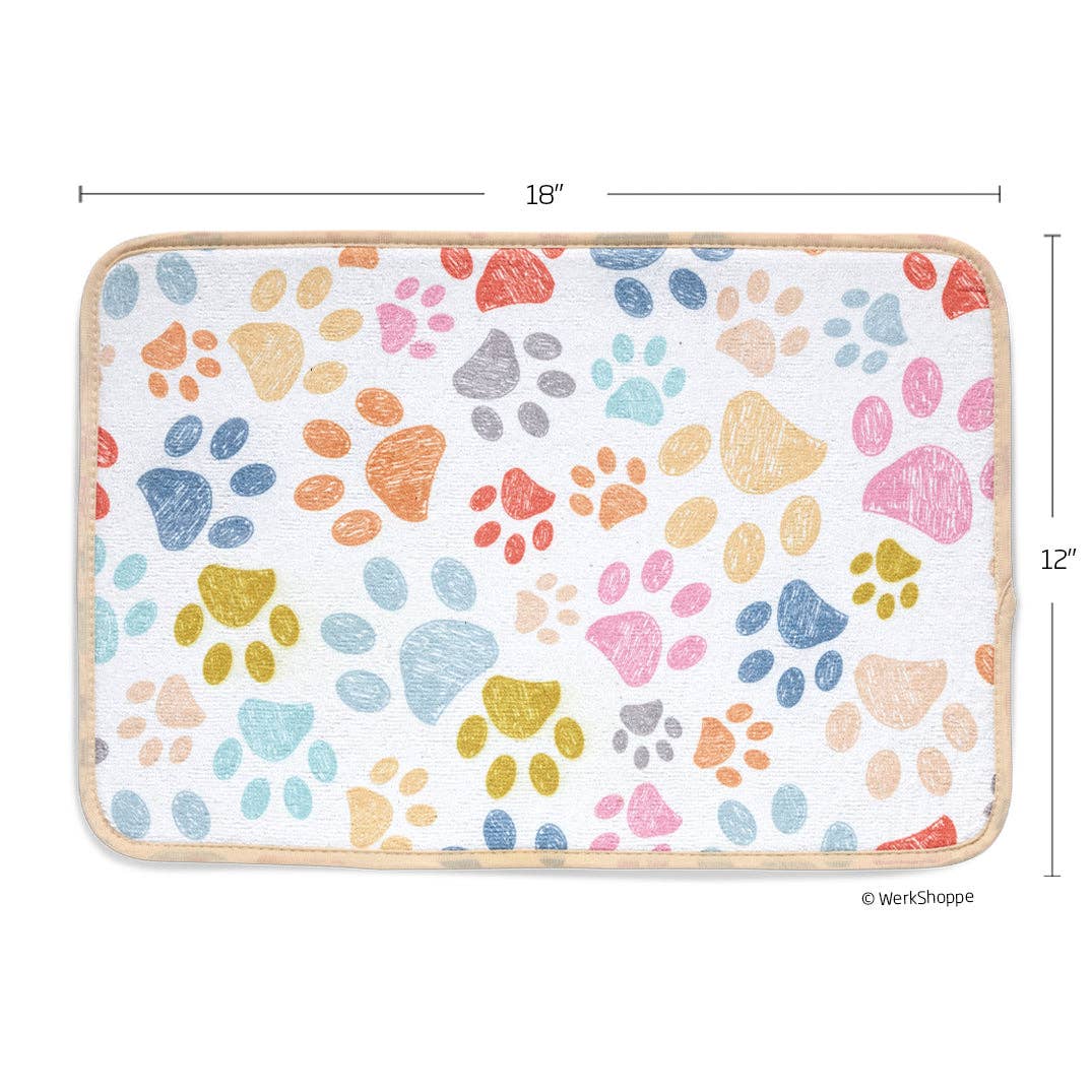Paw print microfiber pet food and water bowl mat, view 3