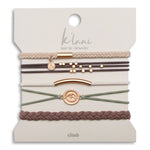 Climb hair tie bracelet set in brown, cream and green with gold mountain charm