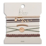 Climb hair tie bracelet set in brown, cream and green with gold mountain charm