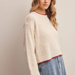 Contrast Trim Bouclé Sweater in Ivory – 6