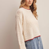 Contrast Trim Bouclé Sweater in Ivory – 6