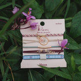 Bloom hair tie bracelet set in pink, maroon and green with pressed flowers, view 5