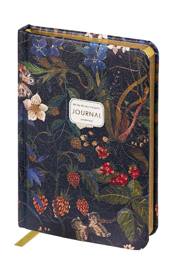 A6 vegan leather daily planner with a Forest Flowers cover and gilded page edges, detail view
