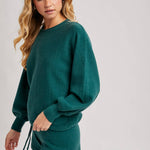Hunter green ribbed knit lounge sweater and matching shorts