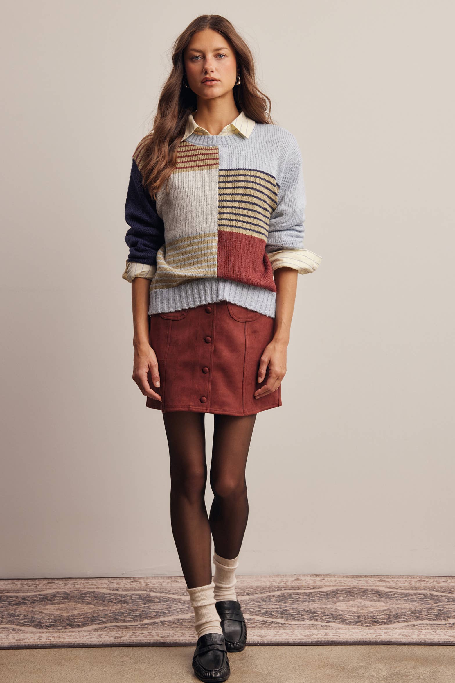 Colorblock Mixed Stripe Sweater in Blue Multi – 7