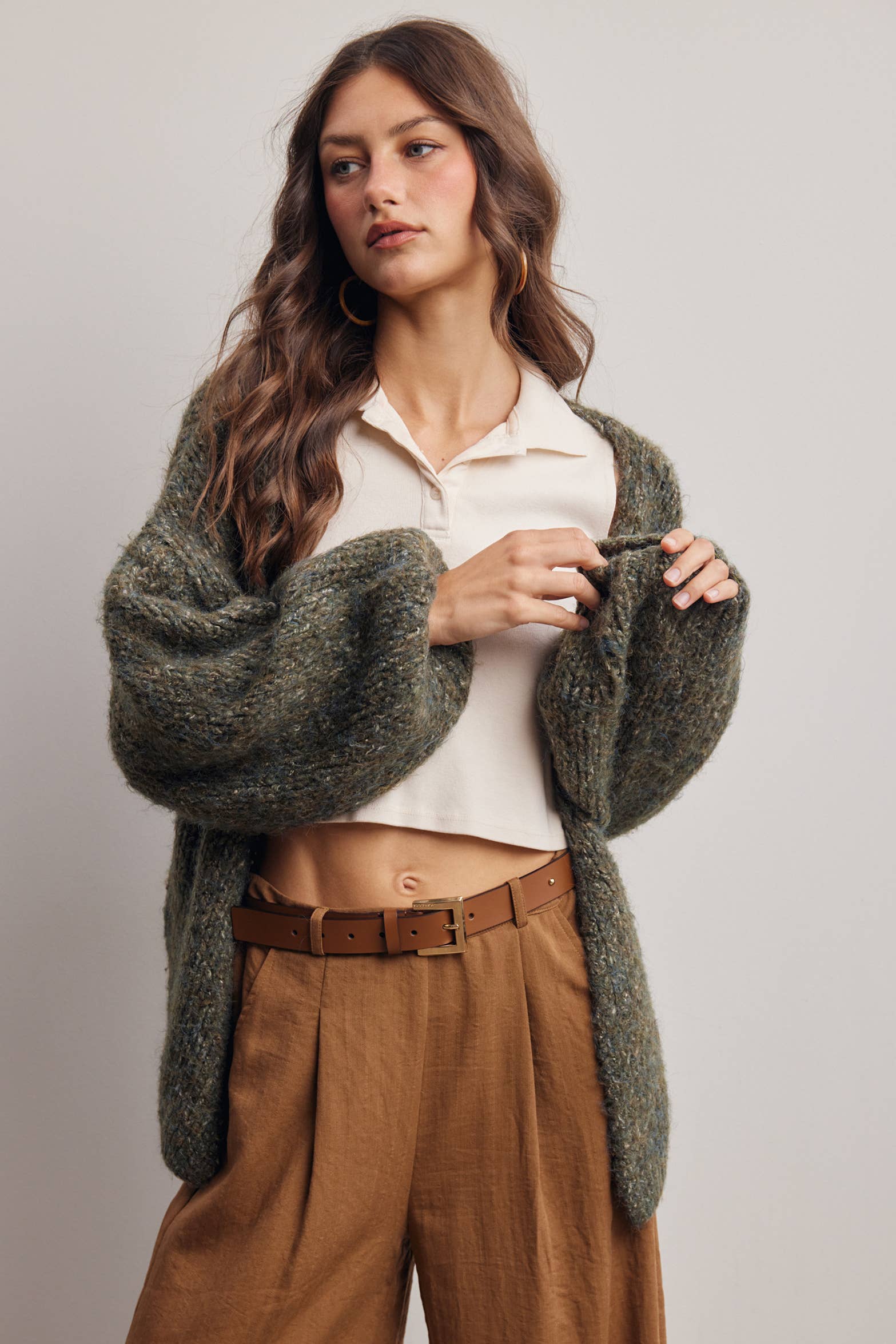 Chunky Soft-Touch Knit Cardigan in Olive – 3
