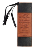 Be Strong and Courageous black and tan faux leather bookmark with Joshua 1:9