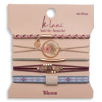Bloom hair tie bracelet set in pink, maroon and green with pressed flowers