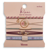 Bloom hair tie bracelet set in pink, maroon and green with pressed flowers