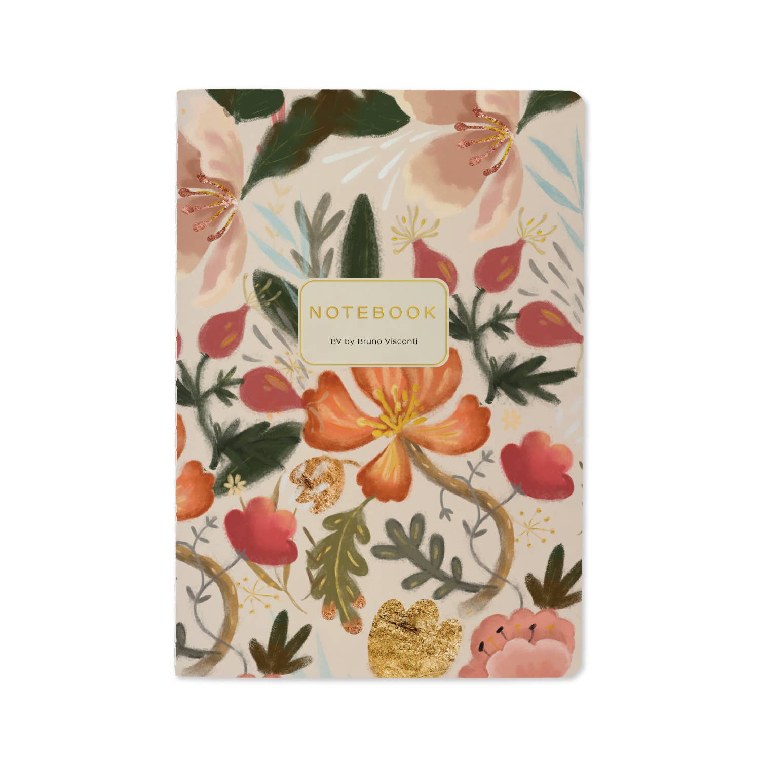 A5 soft-touch notebook with an all-over floral cover design, front cover