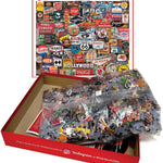 Boomers' Favorite Signs puzzle box opened with bagged pieces and the finished image on the lid