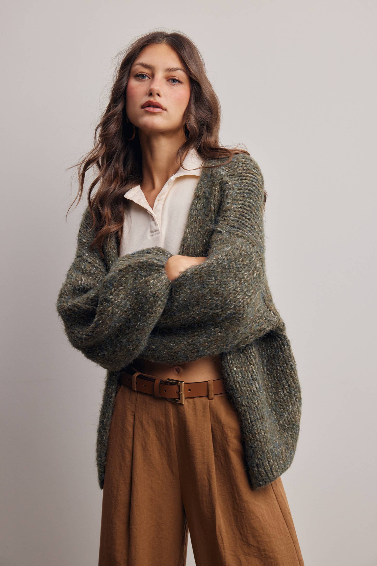 Chunky Soft-Touch Knit Cardigan in Olive – 2