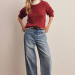 Contrast Trim Bouclé Sweater in Wine – 9
