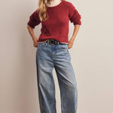 Contrast Trim Bouclé Sweater in Wine – 9