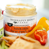 Hatch Chile Bacon Ranch Dip with bell peppers and chips for dipping