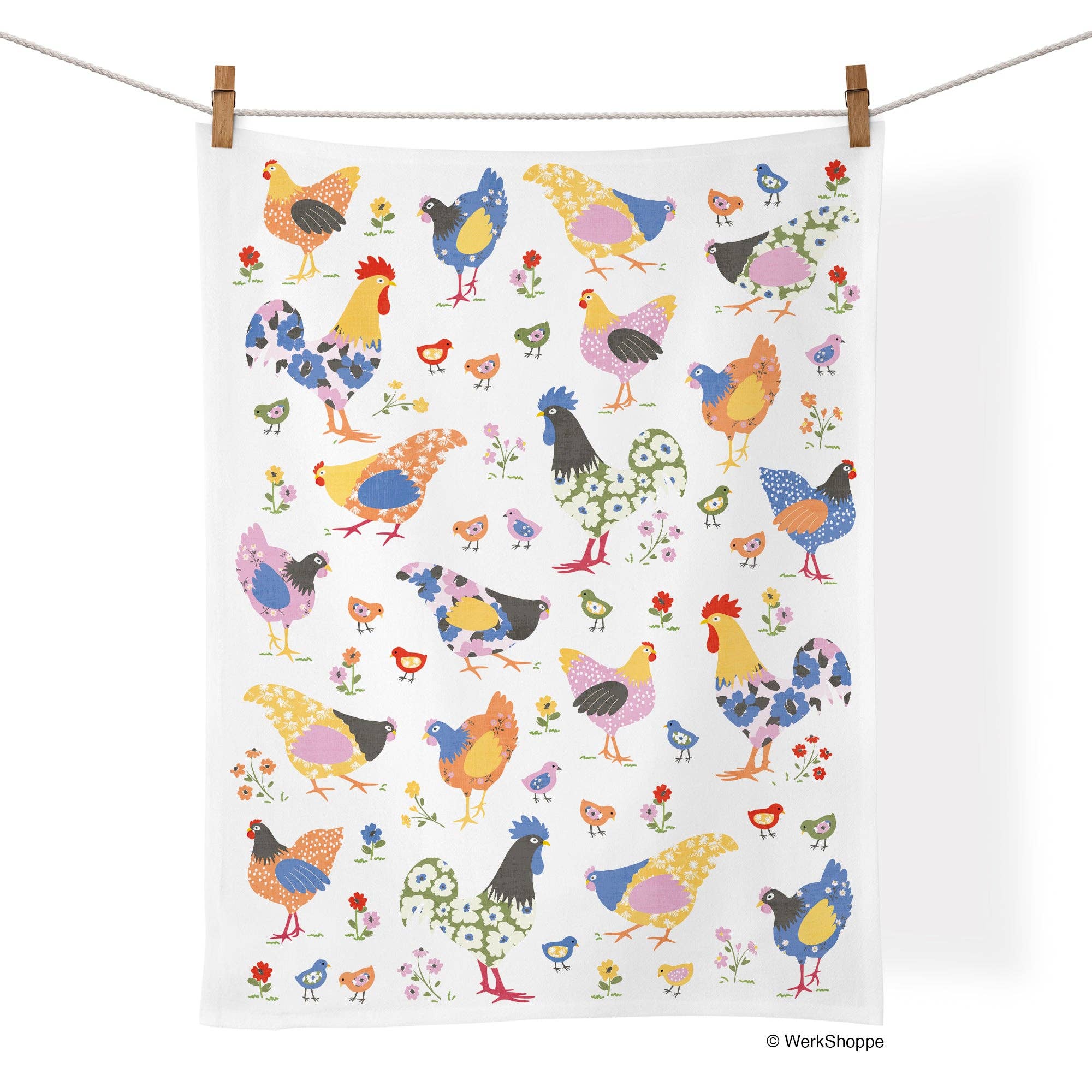 Hens and chicks 100% cotton kitchen tea towel
