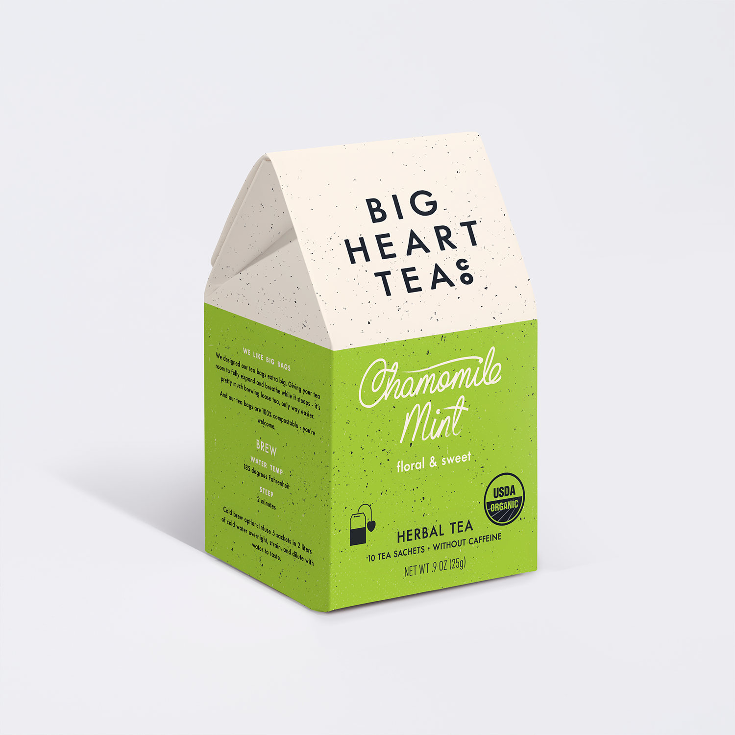 Chamomile Mint tea box shown from the back with ingredient list