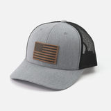 American Flag Hat - Leather Patch Trucker Snapback