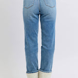 Judy Blue shearling cuff high waist straight jeans in medium wash