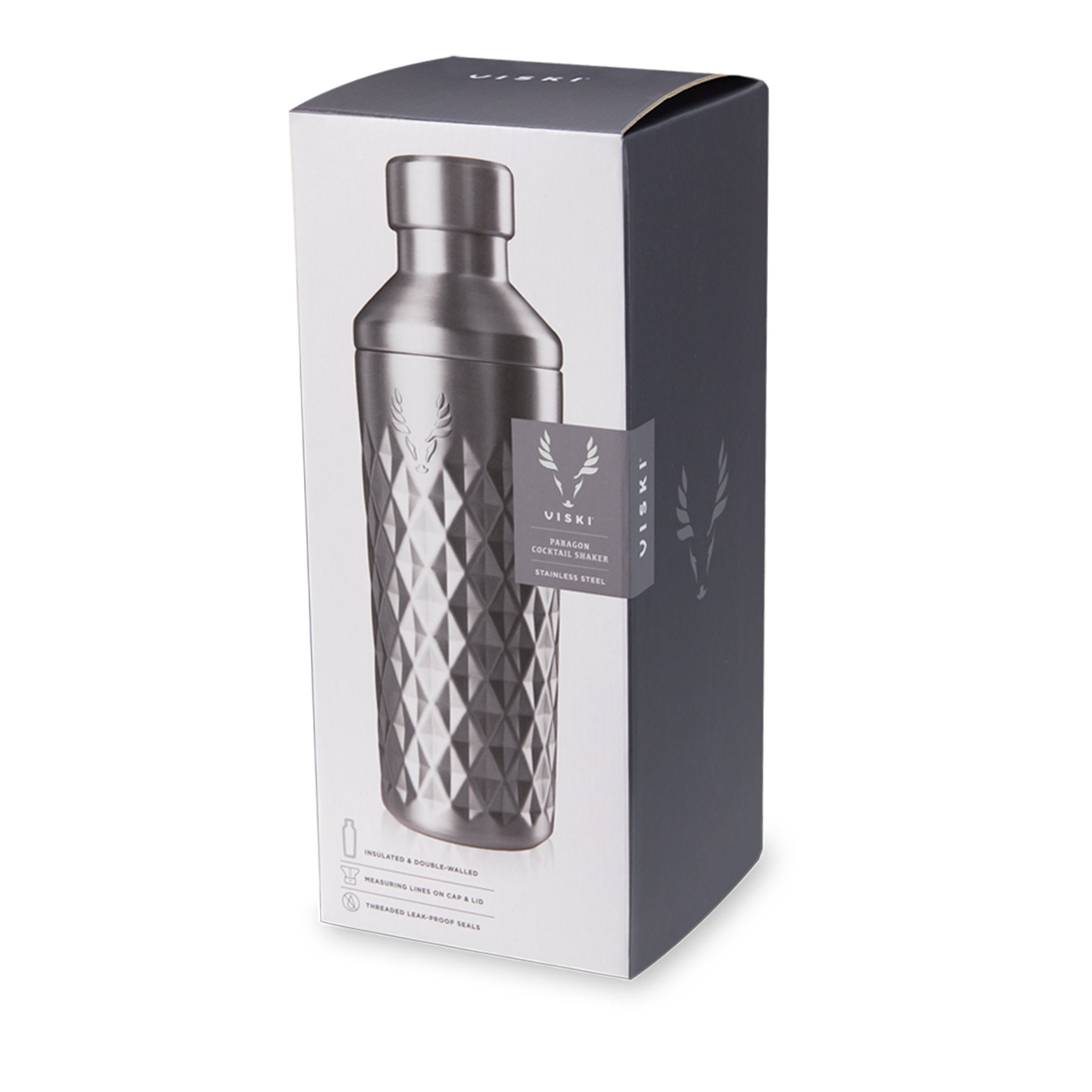 Viski Paragon Stainless Steel Cocktail Shaker, Platinum