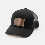 American Flag Hat - Leather Patch Trucker Snapback
