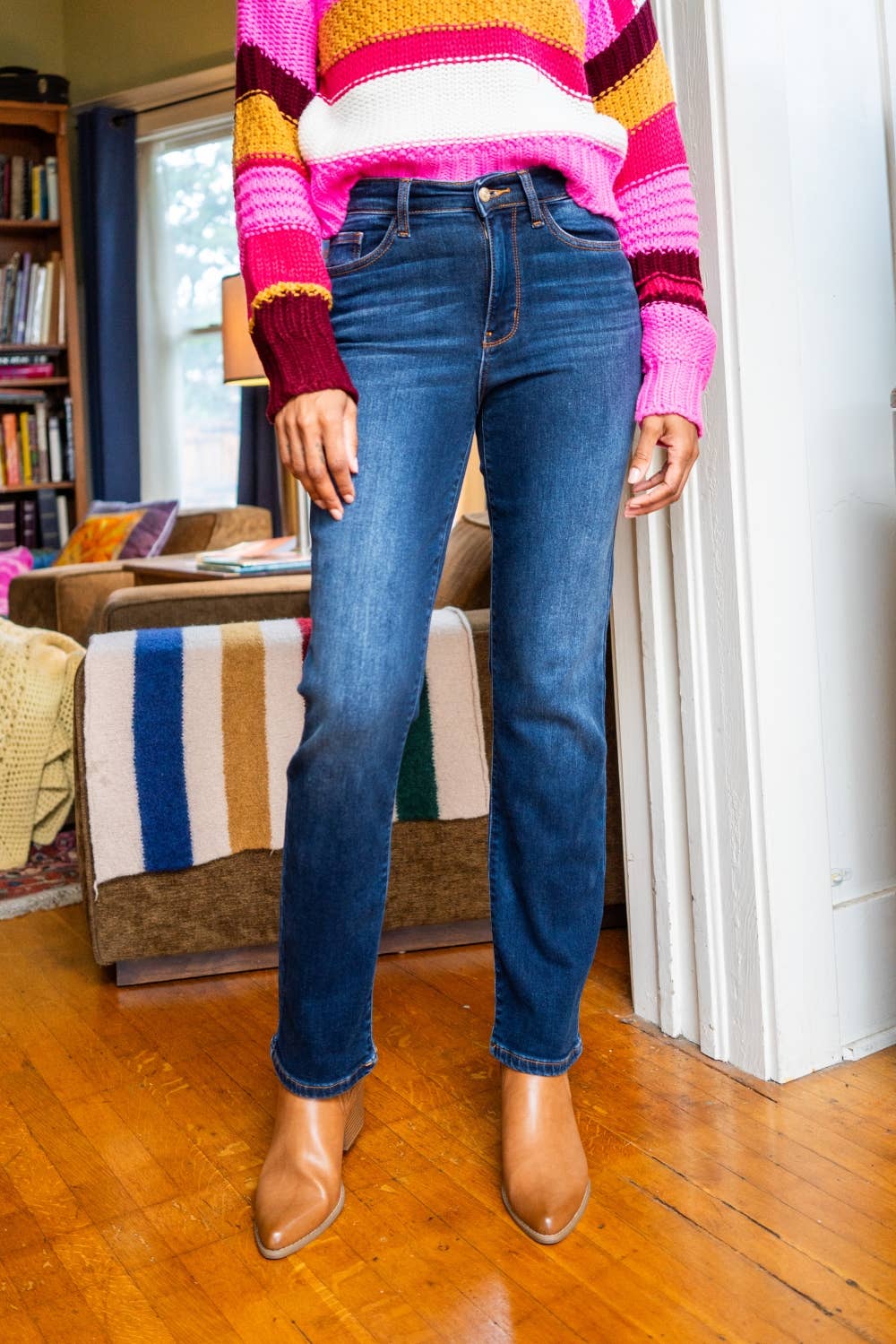 Judy Blue thermal high waist straight jeans in vintage dark wash