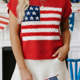 Flag Graphic Short Sleeve Sweater Top