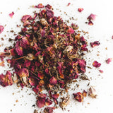 Loose organic rose petals and tulsi used in Cup of Love tea