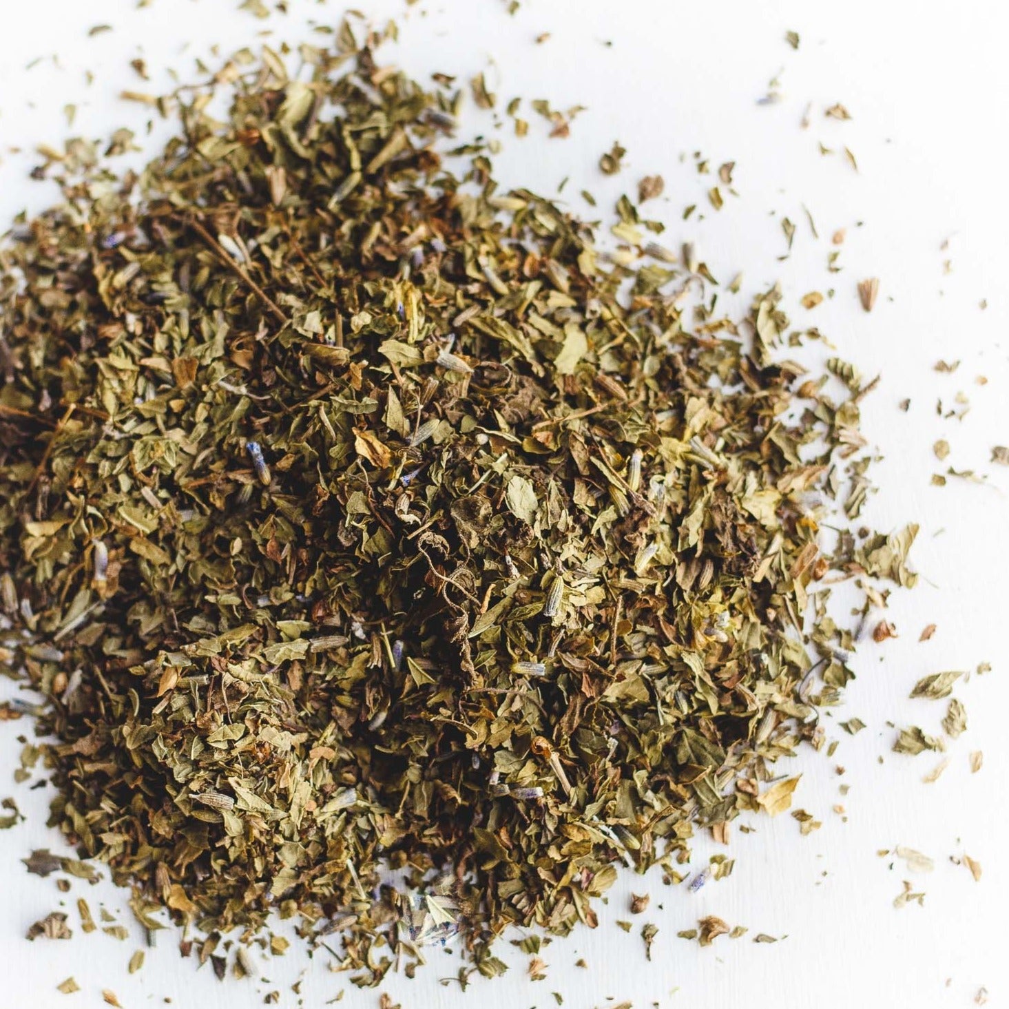Loose spearmint, peppermint, lavender and tulsi used in Royal Treatmint tea