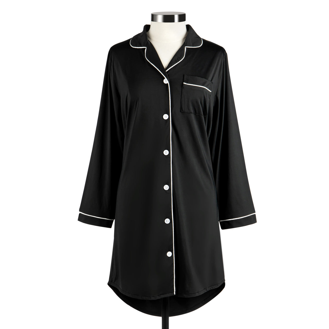 Black Cooling Long Sleeve Night Shirt