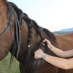 Gallop hair tie bracelet set in brown and blue with gold horse bit charm, view 7