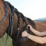 Gallop hair tie bracelet set in brown and blue with gold horse bit charm, view 7