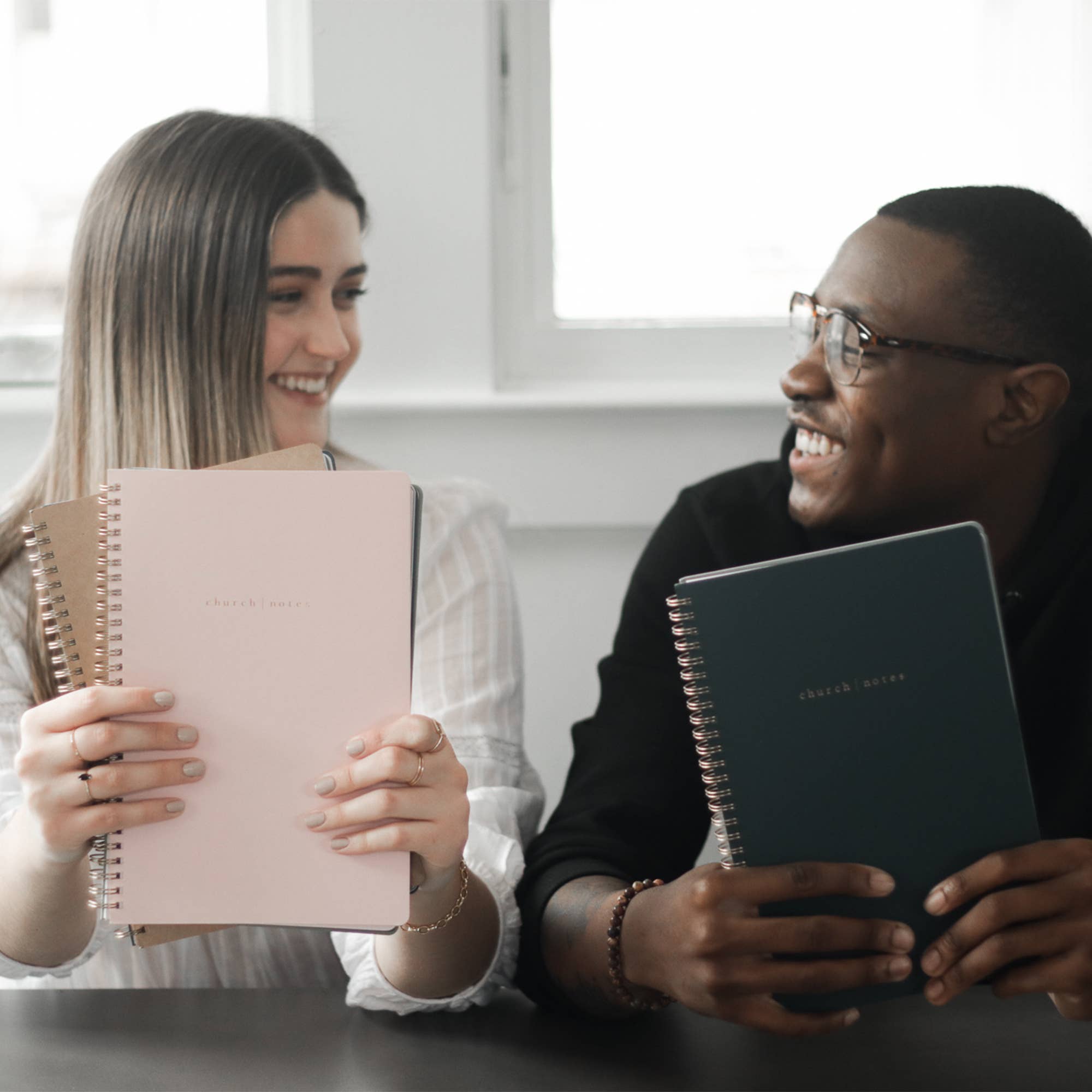 Blush Bible study notebook with double-sided interior pocket