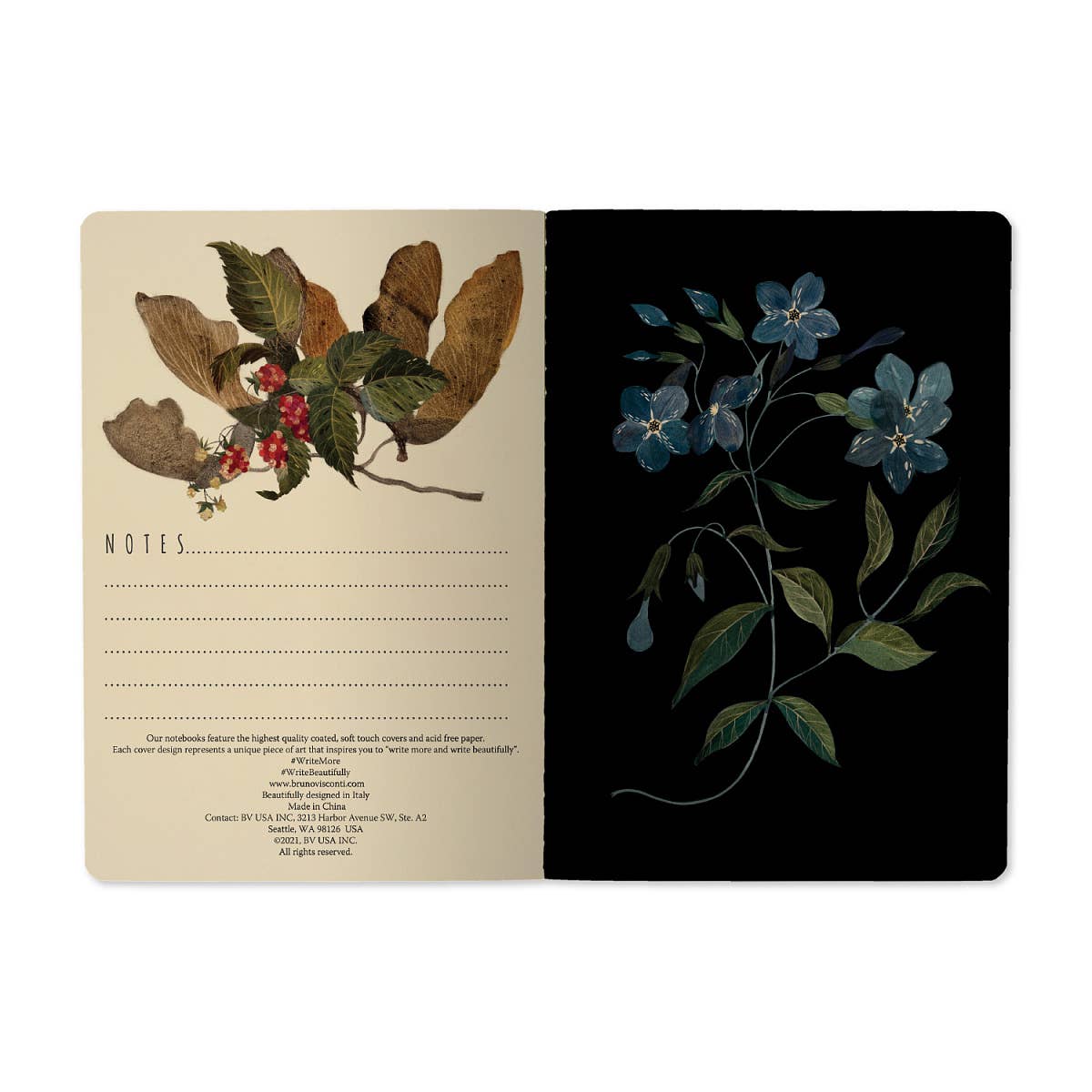 A6 passport-size pocket notebook with a Forest Flowers cover, detail view