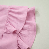 Solid Color V Neck Ruffled Detail Loose Tank Top