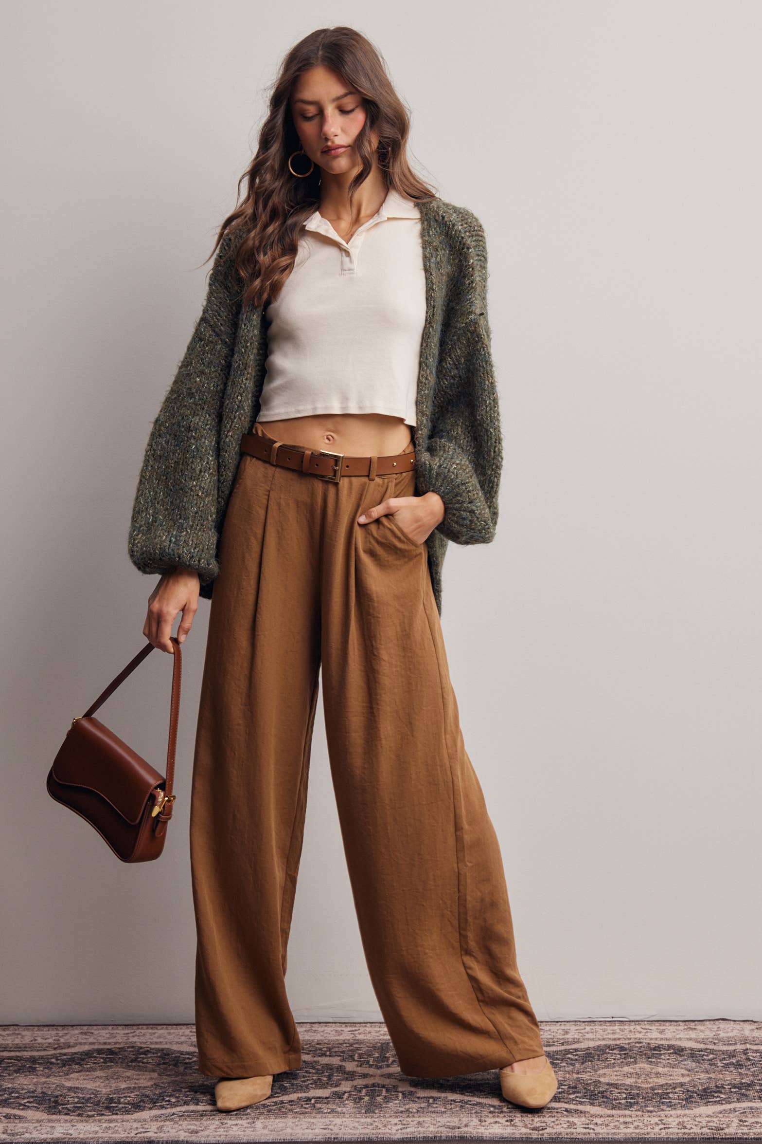 Chunky Soft-Touch Knit Cardigan in Olive – 10